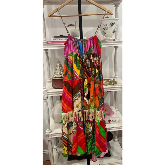 Anthropologie Farm Rio Palila Fringed Midi Dress Summer Topical Print Size XS - Picture 5 of 5